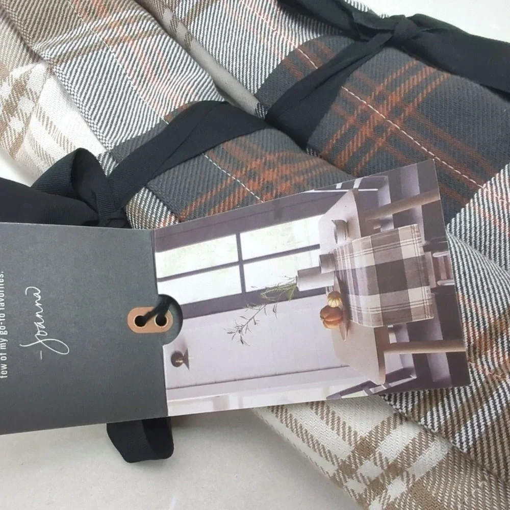 2 Hearth and Hand with Magnolia Tan & Gray Plaid Table Runner 14
